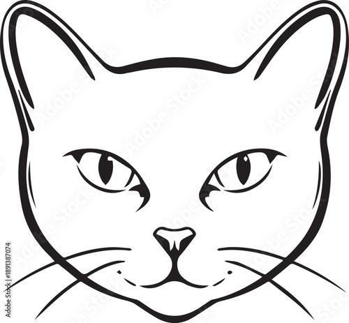 A Minimalist line art rendering of a cat's face, focused on the feline's features and capturing the animal's essence.
