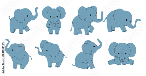 Cute cartoon elephants in various poses