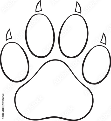 A clean, precise illustration of a single paw print, a symbol of wildlife tracking and natural world exploration. 
