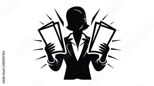 Businesswoman holding papers and documents, frustrated or stressed, vector illustration for website, banner, or presentation, Isolated on transparent background, png