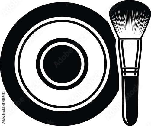 Stylized Cosmetic Brush and Powder Compact Graphic for Beauty and Makeup Application