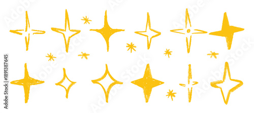 golden crayon hand drawn stars and sparkles set gold rough