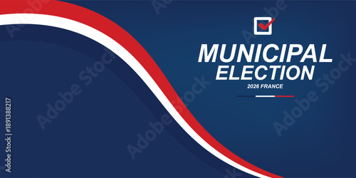 French Municipal Election Banner with Flowing Tricolor Ribbon