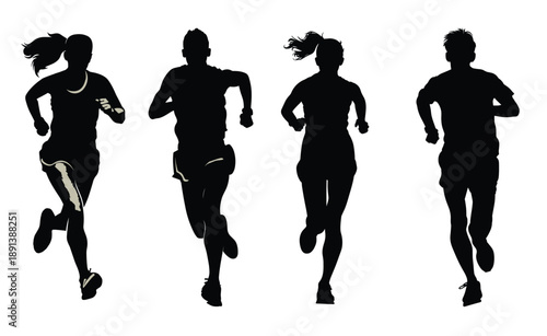 marathon runner running silhouette marathon run group of