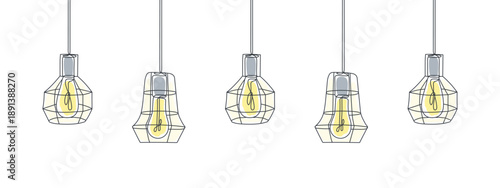 One line art. Lamps line art design. One line drawing of lamps. Vector illustration