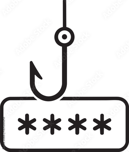 Password field with fishing hook phishing line icon