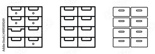 Filing Cabinet Icons Set Three and Four Drawer Black and White Color Vector Design. Set of modern drawer organizer systems for efficient storage solutions. 