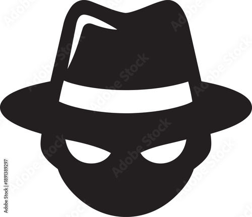 Anonymous spy hacker face with hat line icon