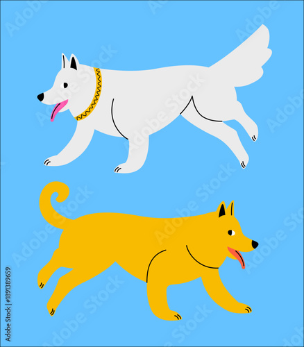 Vector illustration of two cheerful running dogs