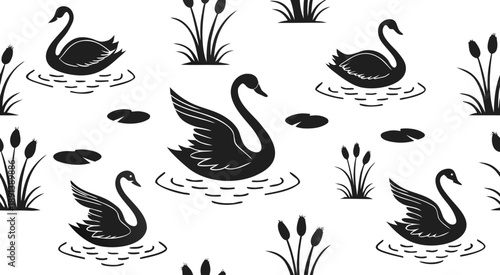 Silhouette swans seamless pattern vector illustration design