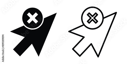 Cursor plus icons vector silhouette set. thin line icon pack. Rejected star icons with crosses. 