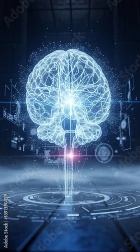 Futuristic Brain Illustration with Neon Lights.