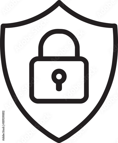 Security shield with padlock protection line icon