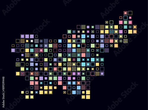 Slovenia, shape of the country build of colored cells. Digital style map of the Slovenia on dark background. Large size square blocks. Creative vector illustration.