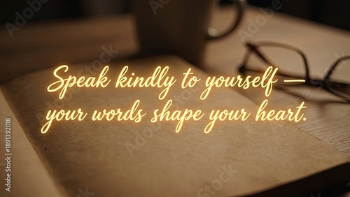 Inspirational self talk quote about speaking kindly to yourself and how words shape your heart