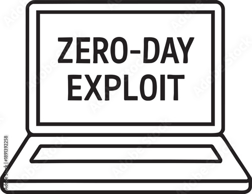 Zero day exploit laptop cyber attack line icon