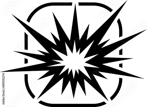 Explosion icon burst effect graphic element symbol isolated inside rounded square frame simple linear design for comic cartoon vector illustration