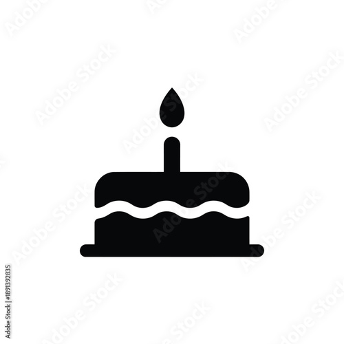 Simple black silhouette of a two layer cake with a single candle