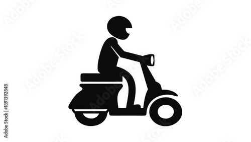 Person riding motor scooter silhouette black icon on white background simple graphic