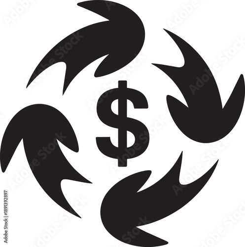 Dollar sign with circular arrows indicating financial exchange and recycling