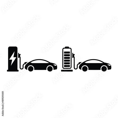Electric vehicle charging station and car with battery indicator shown