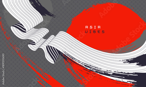 Asia style red bright vector abstract background, painted wallpaper in Japan style, dynamic lines in 3D perspective.