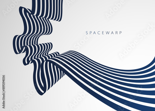 Lines in perspective look like bent ribbon graphic design, vector abstract background with curved stripes in distorted perspective, futuristic surreal op art.
