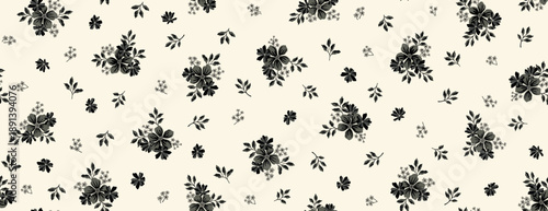 Leaves branch and Hand Drawn doodle Scribble floral plants banner. seamless pattern. Creative minimalist Abstract art background. Design wall decoration, postcard, poster or brochure