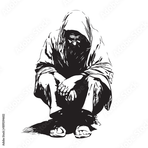 shabbily dressed beggar