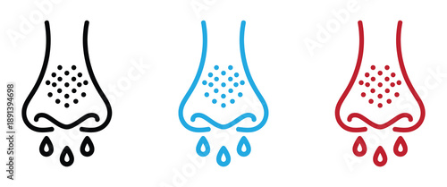 Runny nose medical poster. Sneeze, flu, allergy, virus or congestion. Infection and rhinitis symptoms. Human anatomy and healthcare. Nasal discharge and tissue for ENT, cold, and respiratory disease