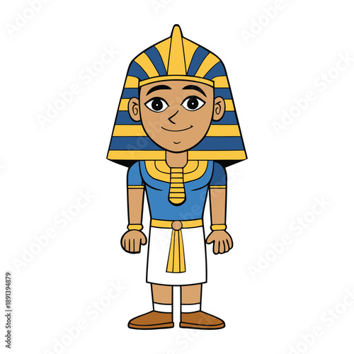 An Egyptian pharaoh stands tall in regal pose, crowned with gold, holding a crook and flail, eyes calm and commanding, echoing power, divinity, and timeless rule.
