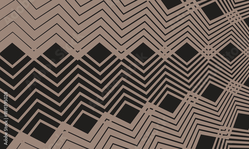 Abstract brown and black thik to thin arc upper sheall and zig zag line pattern. Geometric background. Vector texture