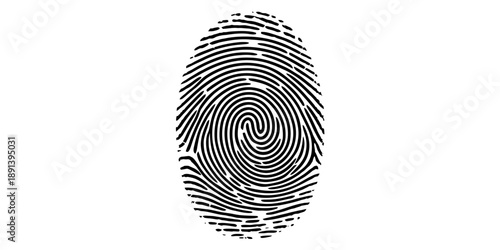 Close-up of a black fingerprint on a white background, highlighting unique ridge patterns Vector, illustration