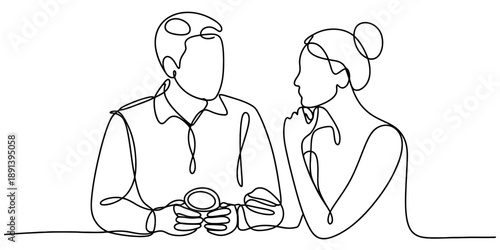 A simple line drawing of a couple enjoying coffee together Vector, illustration