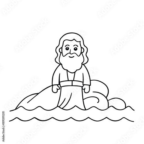 Moses raises his staff as the Red Sea parts, towering walls of water opening a dry path, guiding the Israelites toward freedom under a dramatic, faith-filled sky.