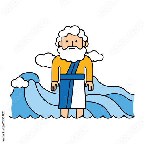 Moses raises his staff as the Red Sea parts, towering walls of water opening a dry path, guiding the Israelites toward freedom under a dramatic, faith-filled sky.