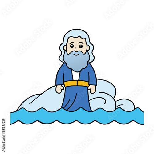 Moses raises his staff as the Red Sea parts, towering walls of water opening a dry path, guiding the Israelites toward freedom under a dramatic, faith-filled sky.