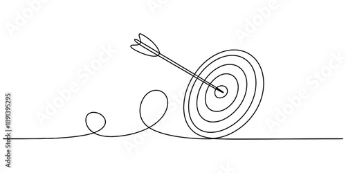 Single line drawing of an arrow hitting the bullseye on a target Vector, illustration