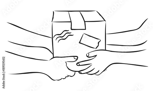 Fast Delivery Parcel Concept, Line Art Illustration, Simple Doodle Delivery Icon, Courier Delivers, Package, Delivery Hand to Hand, Vector
