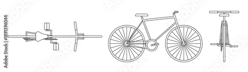 Bicycle Set Outline Side Top Front Views