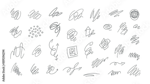 Sketchbook Whispers: A collection of various scribbles, doodles, and line art elements, exuding a sense of creative exploration and freeform expression. 