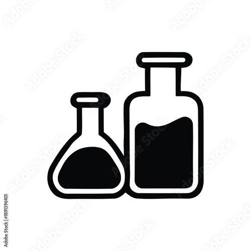Laboratory glassware set flat design vector illustration with beaker and bottle