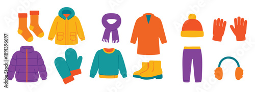 collection of flat design winter clothing and accessories  vector