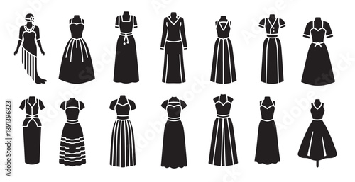 collection of women s dress icons concept of female