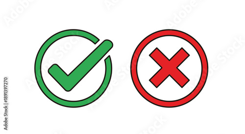 A green checkmark inside a circle and a red cross inside a circle are shown side by side.