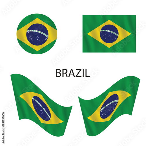 Collection of Brazilian national flags in various formats and waving styles displayed together