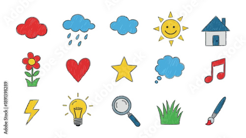 Expressive Icon Collection: A vibrant assortment of hand-drawn icons, each brimming with character and designed to inspire and inform, bringing a creative touch to your projects.