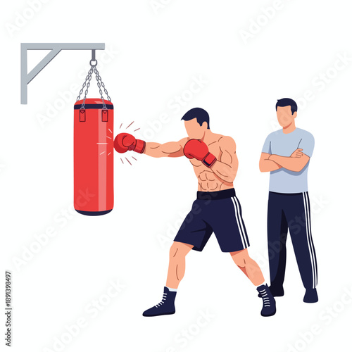 Man Training with Punching Bag and Coach