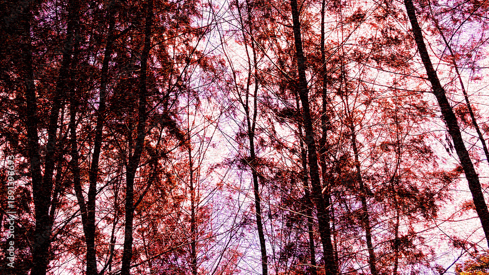 Naklejka premium Red Autumn Trees Silhouette Abstract Art