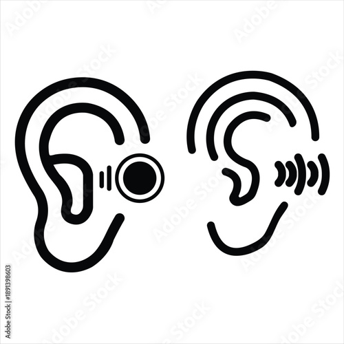 Minimal Ear Hearing Care Icon Black and White Vector